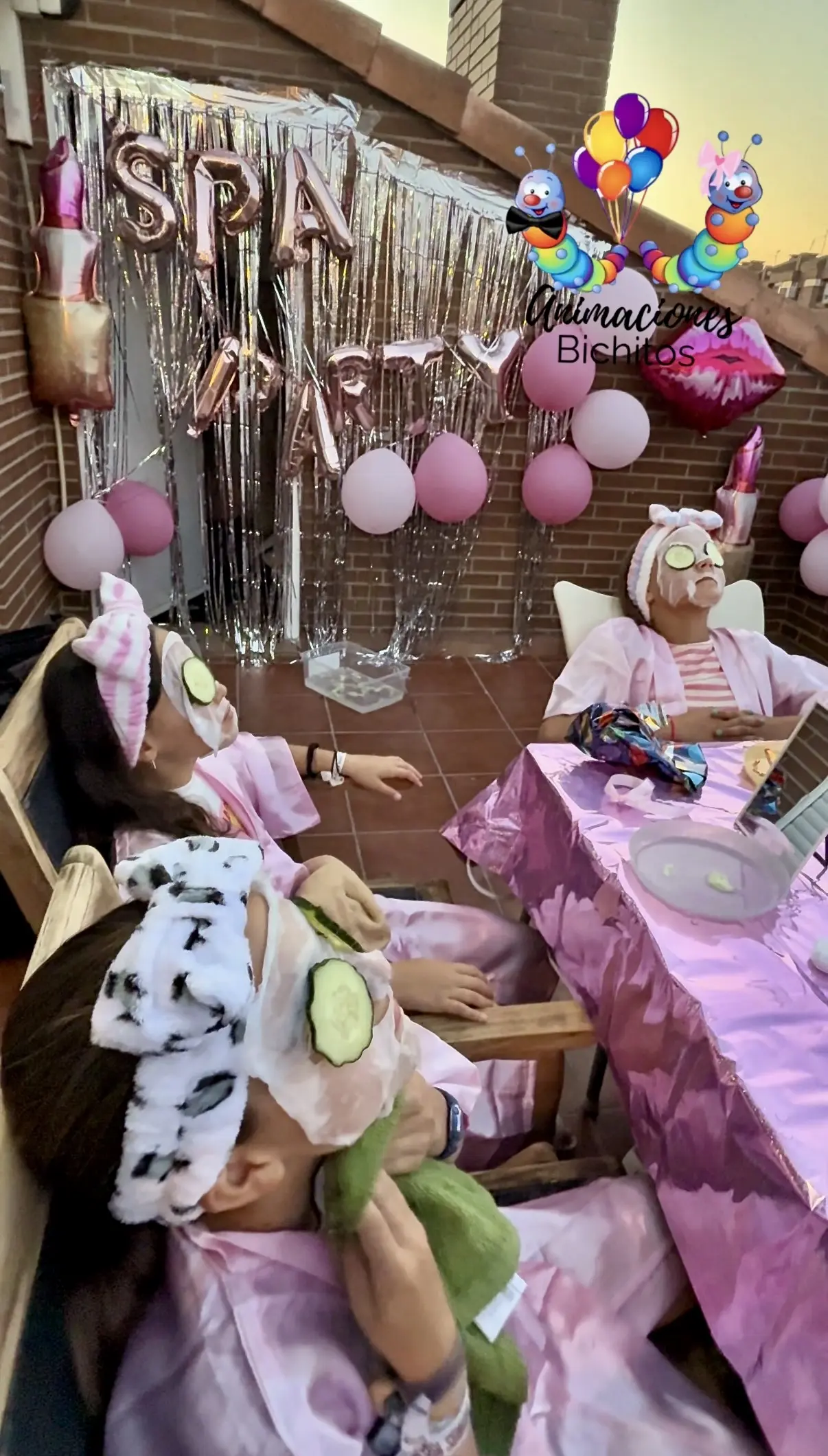 Fiesta Spa Party de cumpleaños en Madrid - mascarillas y decoración - Animaciones Bichitos